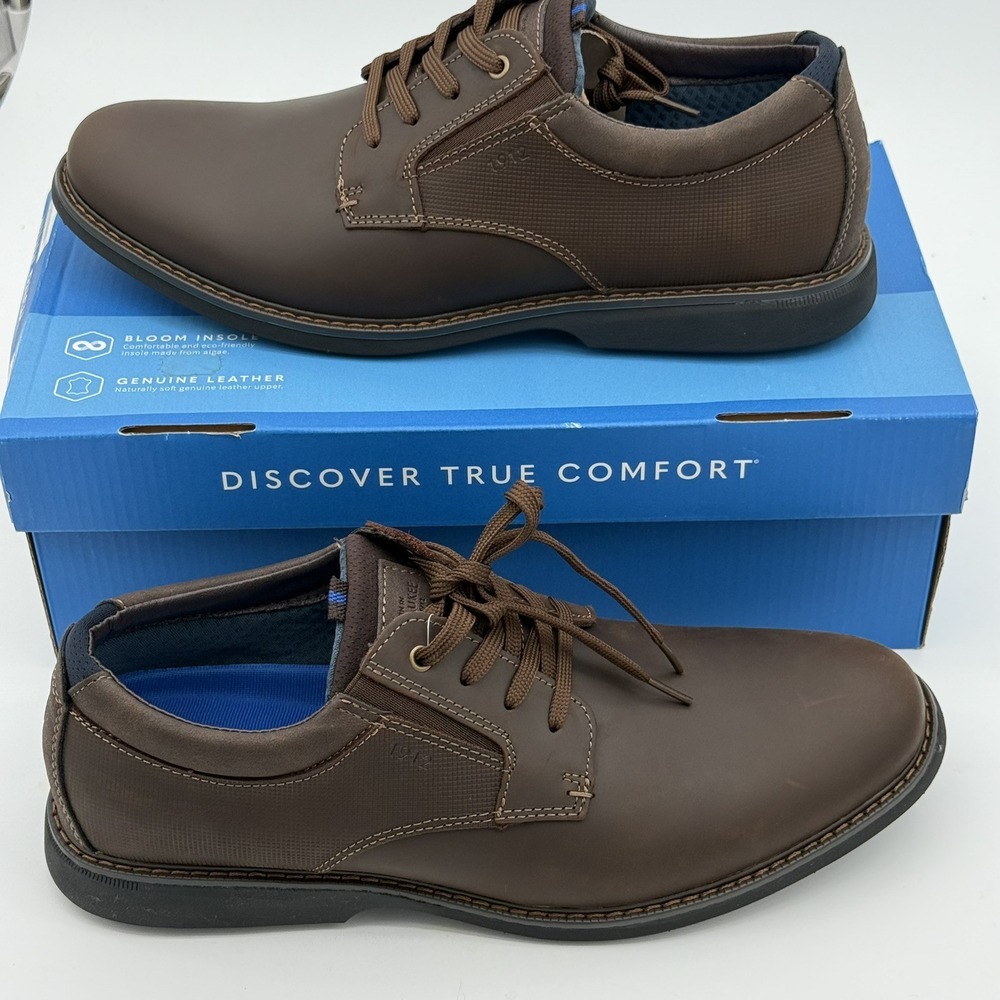 Nunn Bush Otto Plain Toe Oxford Brown Ch Mens 13‎ M Memory Foam Genuine Leather